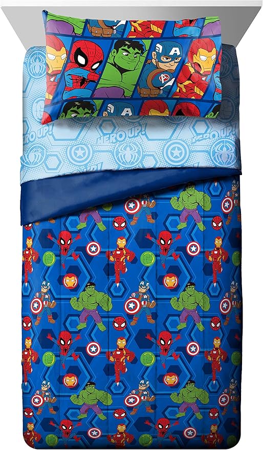 Jay Franco Marvel Super Hero Adventures Hero Together 4 Piece Twin Bed Set - Includes Comforter & Sheet Set Bedding Features The Avengers - Super Soft Fade Resistant Microfiber