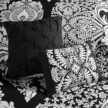 Madison Park Vienna Sateen Cotton Comforter Set, Breathable, Soft Cover, Trendy, All Season Down Alternative Cozy Bedding with Matching Shams, California King, Black 7 Piece