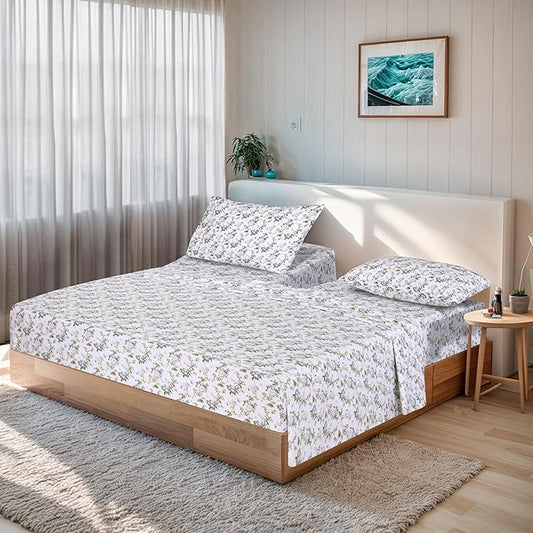RUVANTI 100% Cotton Sheets – Split King Size Percale Bedding, Cooling & Breathable Floral Design, Durable with a Crisp, Soft & Comfortable Feel, 16" Deep Pocket, 5-Piece Set, Heritage