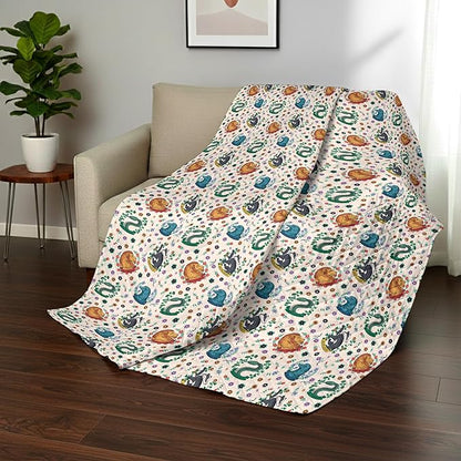 Harry Potter Botanical Crests Full/Queen Quilted Throw Blanket Adults Boys Girls, Soft Lightweight Bedding for Bed, or Couch, 90 x 90 inches