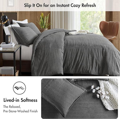 Woolrich King Duvet Cover Set Cotton Stone Washed, Oversized Duvet Cover for King Size Bed, All Season Soft King Size Bedding Cover, McKenzie, King/Cal King Grey 3 Piece
