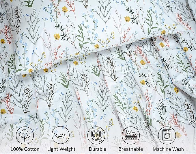 RUVANTI 100% Cotton Sheets – Queen Size Percale Bedding, Cooling & Breathable Floral Design, Durable with a Crisp, Soft & Comfortable Feel, 16" Deep Pocket, 4-Piece Set, Aroma