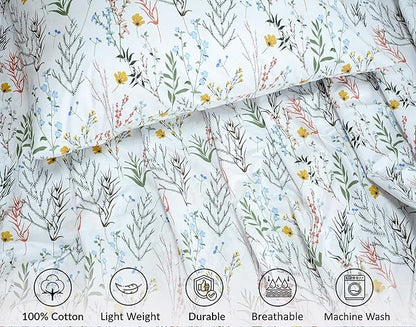 RUVANTI 100% Cotton Sheets – King Size Percale Bedding, Cooling & Breathable Floral Design, Durable with a Crisp, Soft & Comfortable Feel, 16" Deep Pocket, 4-Piece Set, Aroma
