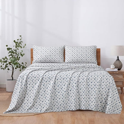 Modern Threads 4-Piece Ultra Soft Microfiber Bed Sheets Set, Wrinkle Free Sheets with Deep Pockets Fitted Sheet, Flat Sheet & Pillowcases, Lightweight Breathable Bedding, Blue Roses, King