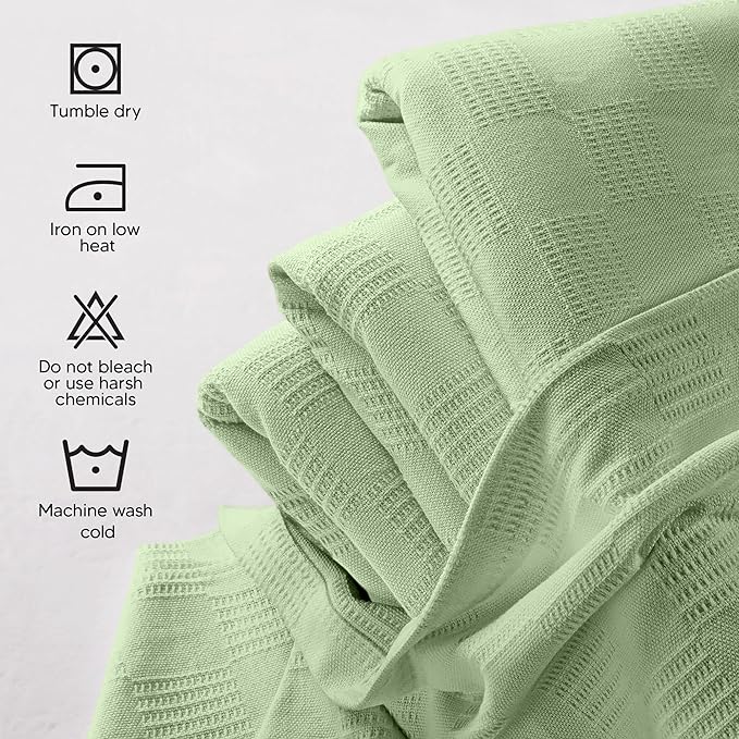 Utopia Bedding Sage Green 100% Cotton Blanket [Queen Size - 90x90 Inch] Lightweight, Soft and Breathable Thermal Blanket for All Seasons