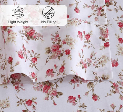 RUVANTI 100% Cotton Sheets – Full Size Percale Bedding, Cooling & Breathable Floral Design, Durable with a Crisp, Soft & Comfortable Feel, 16" Deep Pocket, 4-Piece Set, Bouquet