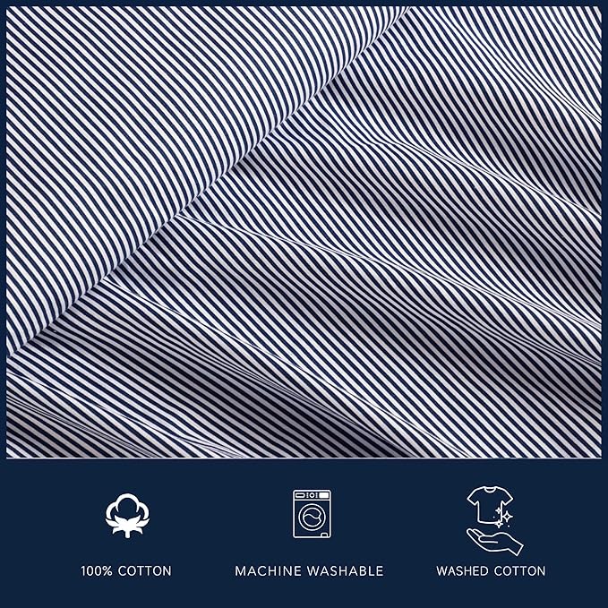 Nautica - King Size Sheet Set, Crisp & Tailored Cooling Sheets with a Smooth Cotton Percale Lightweight Feel - Bed Sheets with Matching Pillowcases & Fitted Sheet (Penny Pinstripe Navy)