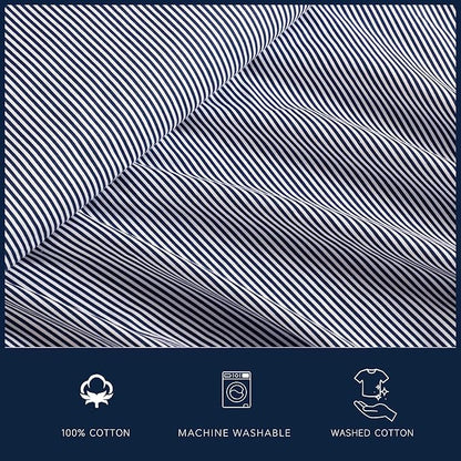 Nautica - Full Sheet Set, Lightweight & Breathable Cotton Percale Bedding Set with Matching Sham(s), Crisp & Cool Bedding Essentials, Oeko-Tex Certified (Penny Pinstripe Navy, Full)