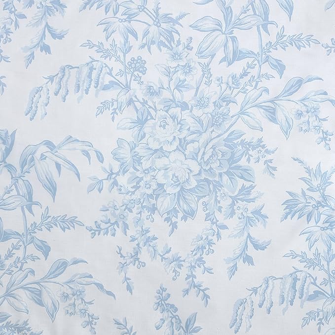 Laura Ashley- Twin Comforter Set, Cotton Reversible Bedding Set with Matching Sham(s), Farmhouse Home Décor (Bedford Blue, Twin)