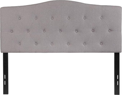 EMMA + OLIVER Arched Button Tufted Full Size Headboard in Light Gray Fabric