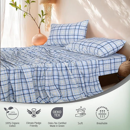 RUVANTI 100% Organic Cotton Sheets King Size, Percale Weave, GOTS Certified, 4-Piece Set, Deep Pocket 15", Crisp & Breathable, Soft Durable Bedding, Sábanas Algodón Orgánico – Pastel Print