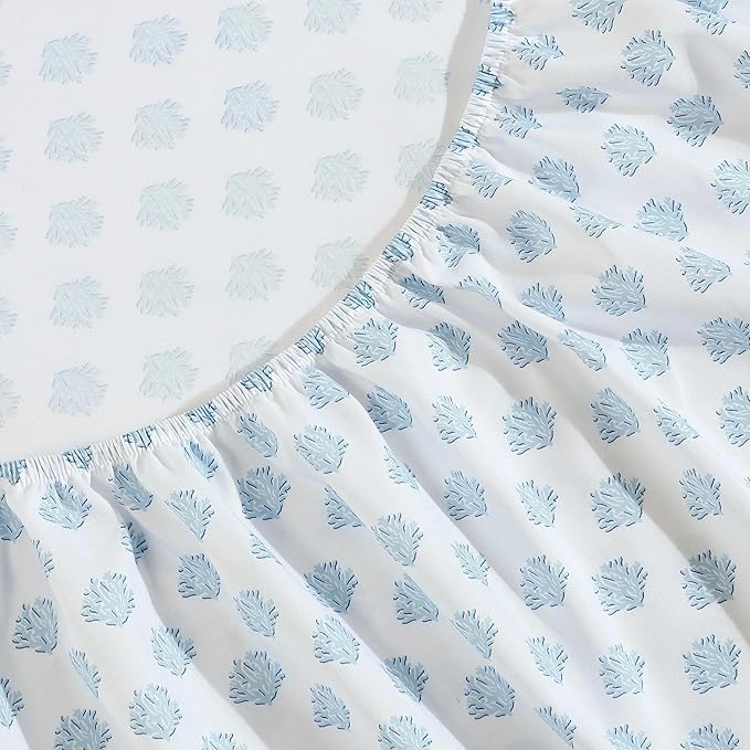 Nautica - Sheet Set, Breathable & Cooling Microfiber Bedding with Matching Pillowcase, Deep Pocket, Fully Elasticized (Coastal Coral Ocean Breeze Blue, Twin)