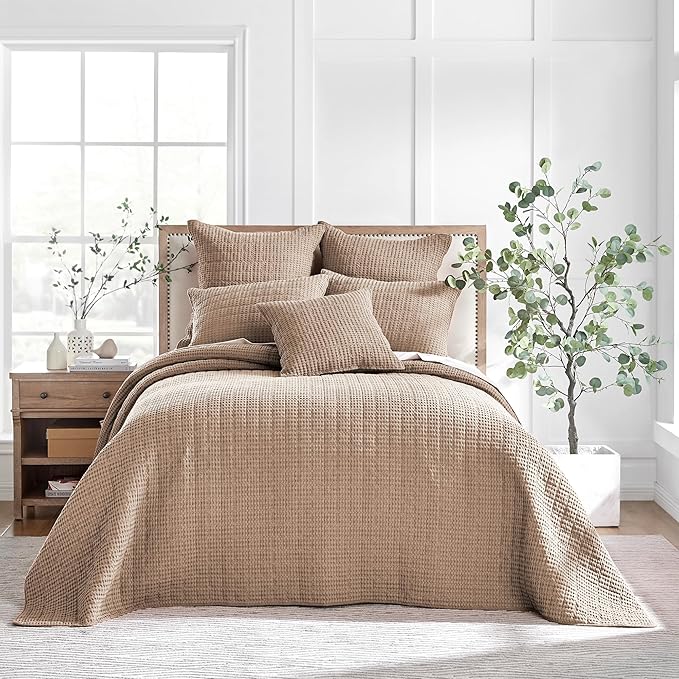 Levtex Home Mills Waffle King Bedspread Set (122x106in) with 2 Pillow Shams (36x20in) - Blush - Cotton Waffle King Size Bedspread Set - Soft, Pre-Washed