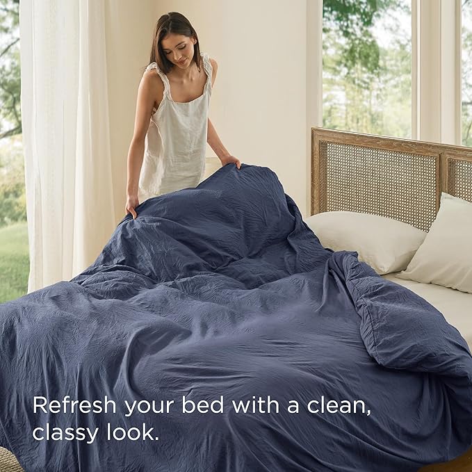 Bedsure Navy Blue Duvet Cover Queen Size Only - Prewashed Cotton-Like Polyester Extra Soft All Season Bedding, Includes 1 Duvet Cover 90x90 Inches with Zipper Closure, Comforter Not Included