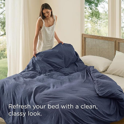Bedsure Navy Blue Duvet Cover Queen Size Only - Prewashed Cotton-Like Polyester Extra Soft All Season Bedding, Includes 1 Duvet Cover 90x90 Inches with Zipper Closure, Comforter Not Included