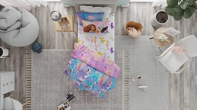 Disney's The Little Mermaid Ariel Live Action Movie Kids Bedding Super Soft Comforter and Sheet Set with Sham, Twin, (100% Official Licensed Product) By Franco