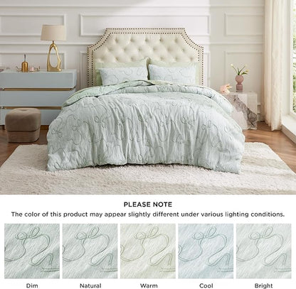 Bedsure Sage Green Twin XL/Twin Comforter Set for Girls, GentleSoft™ 2 Pieces Bow Comforter with 1 Pillow Sham, Twin Size Bedding Sets for Girls Room Decor Aesthetic Bedroom Decor, 68x88 Inches