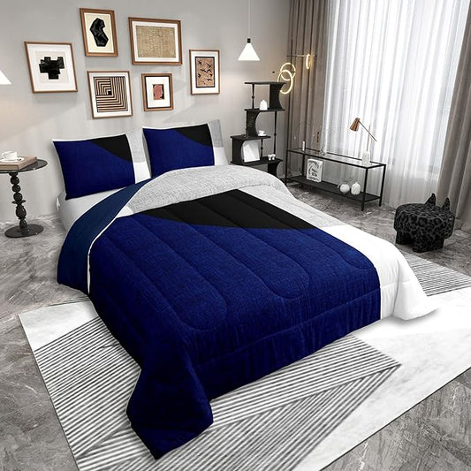 Erosebridal Watercolor Striped Comforter Set Twin Size,Modern Graffiti Geometric Abstract Bedding for Adults Teens,Bohemian Simple Patchwork Quilt, Stripes Bold Lines Duvet Insert