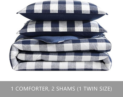 Eddie Bauer - Queen Comforter Set, Reversible Cotton Bedding with Matching Shams, Stylish Plaid Home Decor (Lakehouse Blue, Queen)