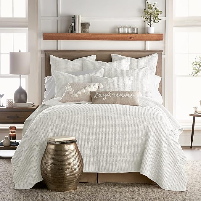Levtex Home Mills Waffle King/Cal King Quilt Set (106x92in) with 2 Pillow Shams (36x20in) - Cream - Cotton Waffle King Size Quilt Bedding Set - Lightweight, Soft, Pre-Washed