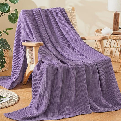 EMME Cotton Muslin Large Throw Blanket Couch Breathable Gauze Soft Lightweight Bed Blankets Adults (Heather Purple, 50"x70")