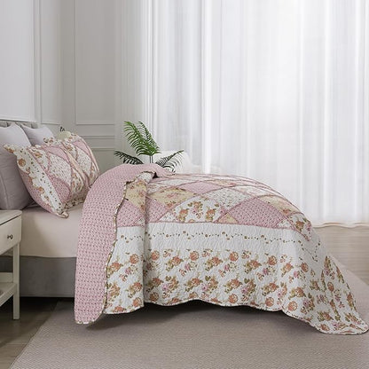 HoneiLife Quilt Set King Size - Fluffy Bedspreads 106x96, Microfiber Quilts 3-Piece, Patchwork Coverlet Rustic Bedding Sets All Season Quilts