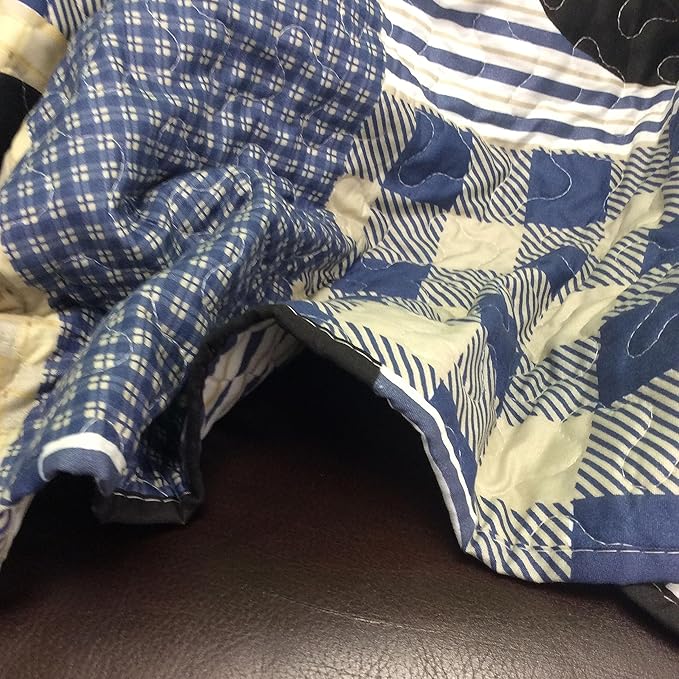 Virah Bella 2 Piece Twin Lodge Quilt Bedding Set - Black Bear Plaid - Rustic Cabin Country Reversible Camping Comforter Set with Decorative Pillow Shams, Blue/Black