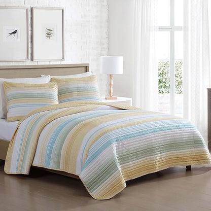 Beatrice Home Fashions Coralinn Striped 2-Piece Quilt Set, Lightweight, All-Seasons, Twin, Yellow Sage