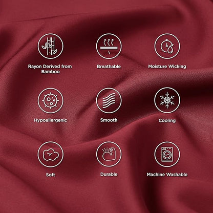 Bedsure Pillow Cases Queen, Cooling Pillow Cases, Rayon Derived from Bamboo Red Pillowcases Queen Size Set of 2, PureWoven Silky Soft Bedding Pillow Covers with Envelope Closure, 20x30 Inches