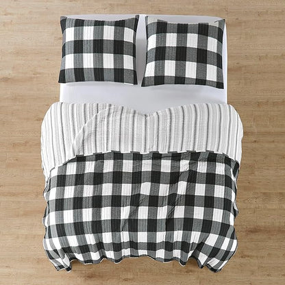 Levtex Home - Camden Quilt Set -Twin/Twin XL Quilt (68 x 86 in.) + One Standard Pillow Sham (26 x 20 in.) - Buffalo Check in Black and Cream - Reversible Pattern - Cotton