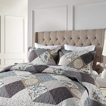 Travan 3-Piece Queen Quilt Set Quilted Bedspread Oversized Microfiber Lightweight Coverlet Set with Shams Reversible Printed Coverlet Bedding Set for All Season, Slate Blue, King Size
