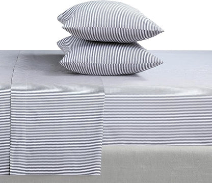 Feather & Stitch Softest 100% Cotton Sheets, 300 Thread Count Percale Weave Bedding, 16" Deep Pocket, Cooling Sheets, Breathable Bed Set, Hotel Premium Quality (King, Grey Stripe)