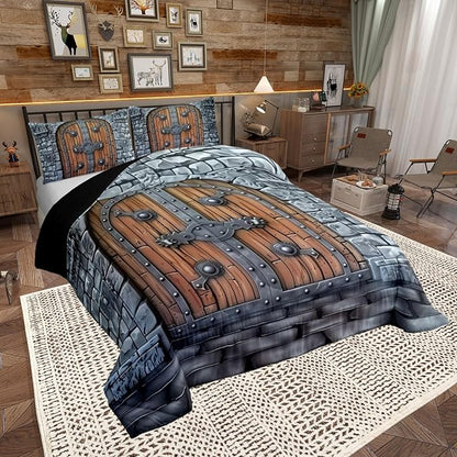 Castle Walls Comforter Set Toddler Size 2 Pcs,Medieval Themed Bedding Set,Knight Wall Quilt Set for Child Bedroom,Duvet Insert,1 Pillowcase