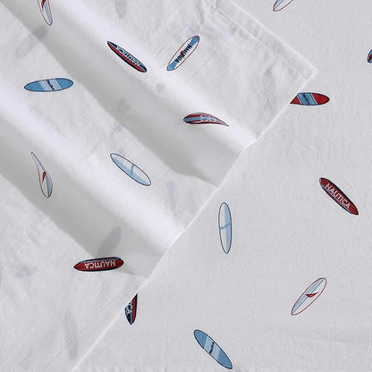 Nautica - Twin XL Sheets, Cotton Percale Bedding Set, Fully Elasticized, Ideal Dorm Essentials (High Surf Navy, Twin XL)