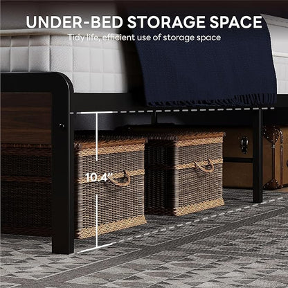 LIKIMIO Full Bed Frame with Headboard, Dark Wood Camas Full with Strong Supports, Sturdy, Noise-Free, No Box Spring Needed, Dark Walnut