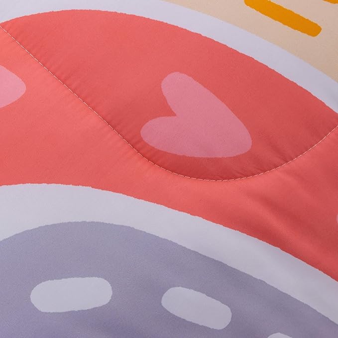 Btargot Lightweight Soft 3 Piece Rainbow Comforter Set with 2 Pillow Covers, Cartoon Love Hearts Flowers and Sun Star Bedding Set for Girls Boys Kids, Queen Pink