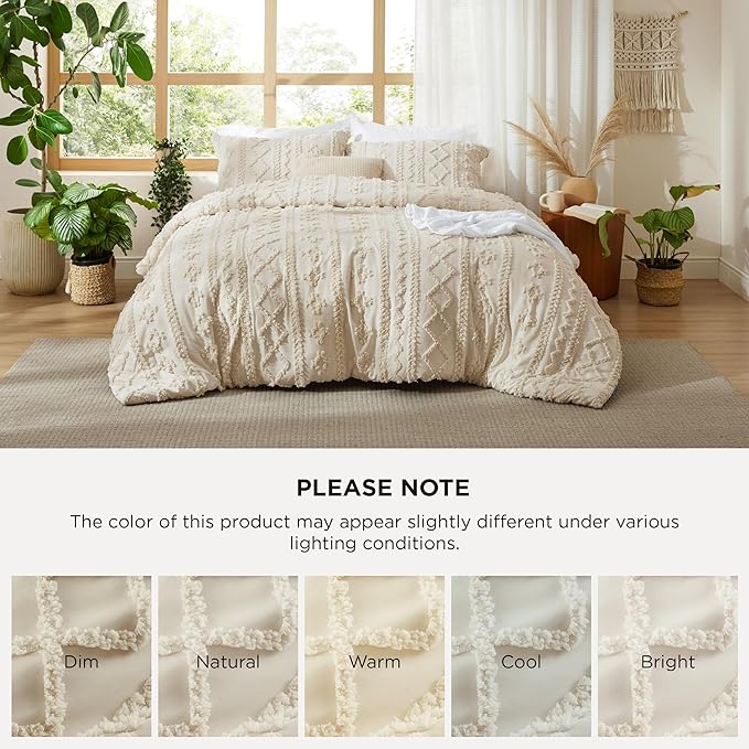 Bedsure Tufted Boho Comforter Set Oversized Queen - Beige Boho Bed Set, GentleSoft™ 3 Pieces Farmhouse Shabby Chic Embroidery Bedding, Gifts for Woman, Soft Jacquard Comforter for All Seasons