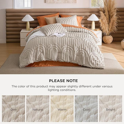 Bedsure Boho Tufted Beige Comforter Full Size, GentleSoft™ 3 Pieces Boho Farmhouse Decor Bedding, Arch Shabby Chic Bedding for All Seasons, 1 Bed Comforter, 2 Pillow Shams, 82x86 Inches