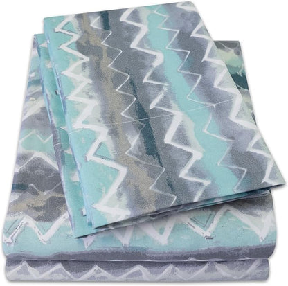 1500 Supreme Collection Extra Soft Summerset Ocean Vibe Chevron Pattern Sheet Set - Luxury Bed Sheets Set with Deep Pocket Wrinkle Free Bedding, Printed Pattern