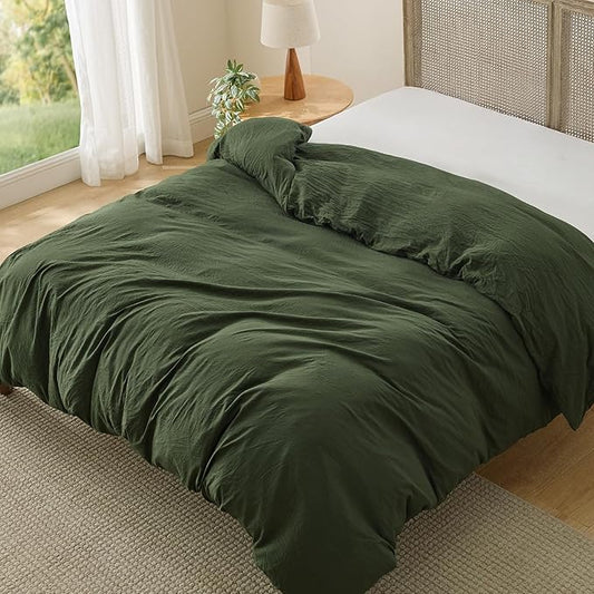 Bedsure Olive Green Duvet Cover Queen Size Only - Prewashed Cotton-Like Polyester Extra Soft All Season Bedding, Includes 1 Duvet Cover 90x90 Inches with Zipper Closure, Comforter Not Included