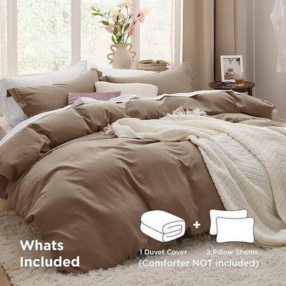 Bedsure Coffee California King Duvet Cover - Prewashed Cotton-Like Polyester Extra Soft Bedding Set, Includes 1 Cal King Duvet Cover 104''x98'' with Zipper Closure & 2 Pillow Shams, No Comforter