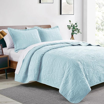 Love's cabin Oversized King Size Quilt Bedding Set Spa-Blue Bedspreads - Oversized King Lightweight Bedspread Comforter - Coin Pattern Coverlet for All Season - 3 Pieces (1 Quilt, 2 Pillow Shams)