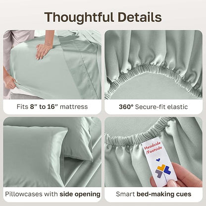 California Design Den Full Size Sateen Sheet Set - 100% Extra Long Staple Cotton 500 Thread Count, Silver Sage Sheet Set, Lightweight Bed Set for Comfort, Deep Pocket Fits 16 Inch Mattresses