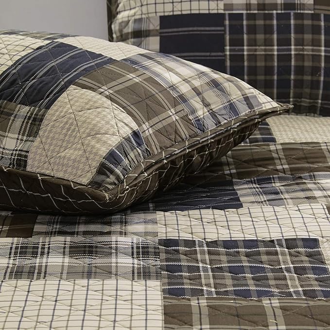 Madison Park Reversible Quilt Cabin Lifestyle Plaid Design - All Season, Breathable Coverlet Bedspread Bedding Set, Matching Shams, Timber Black/Brown King/Cal King(104"x94") 3 Piece