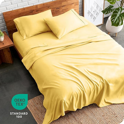 Bare Home King Sheet Set - 1800 Ultra-Soft Microfiber King Bed Sheets - Double Brushed - Deep Pockets - Easy Fit - 4 Piece Set - Bedding Sheets & Pillowcases (King, Lemon Drop)