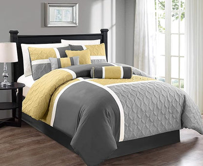 Chezmoi Collection Upland 7-Piece Quilted Patchwork Comforter Set, Yellow/Charcoal/Gray, Full