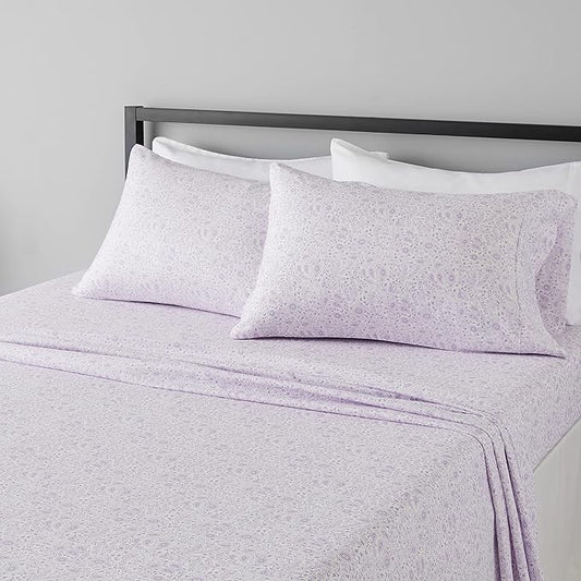 Amazon Basics Lightweight Super Soft Easy Care Microfiber 4-Piece Bed Sheet Set with 14-Inch Deep Pockets, Queen, Lavender Paisley, Printed