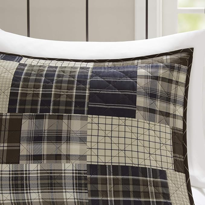 Madison Park Reversible Quilt Cabin Lifestyle Plaid Design - All Season, Breathable Coverlet Bedspread Bedding Set, Matching Shams, Timber Black/Brown King/Cal King(104"x94") 3 Piece