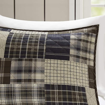 Madison Park Reversible Quilt Cabin Lifestyle Plaid Design - All Season, Breathable Coverlet Bedspread Bedding Set, Matching Shams, Timber Black/Brown King/Cal King(104"x94") 3 Piece