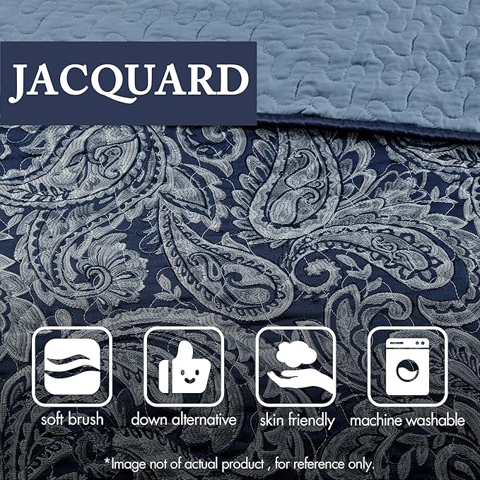 Madison Park Aubrey Reversible Quilted Bedspread Set, Solid Reverse Summer Breathable, Lightweight All Season Bedding Layer, Matching Shams, Bedspread King(120"x118"), Navy 5 Piece